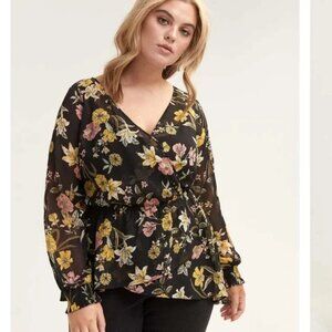 Love & Legend Floral Peplum Blouse with Balloon Sleeves